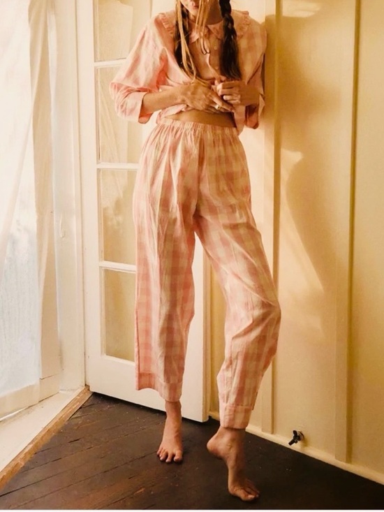 Doen Pants - Doen x Heather Taylor Home Paz Pant in Pink and White Gingham Check Sz Large